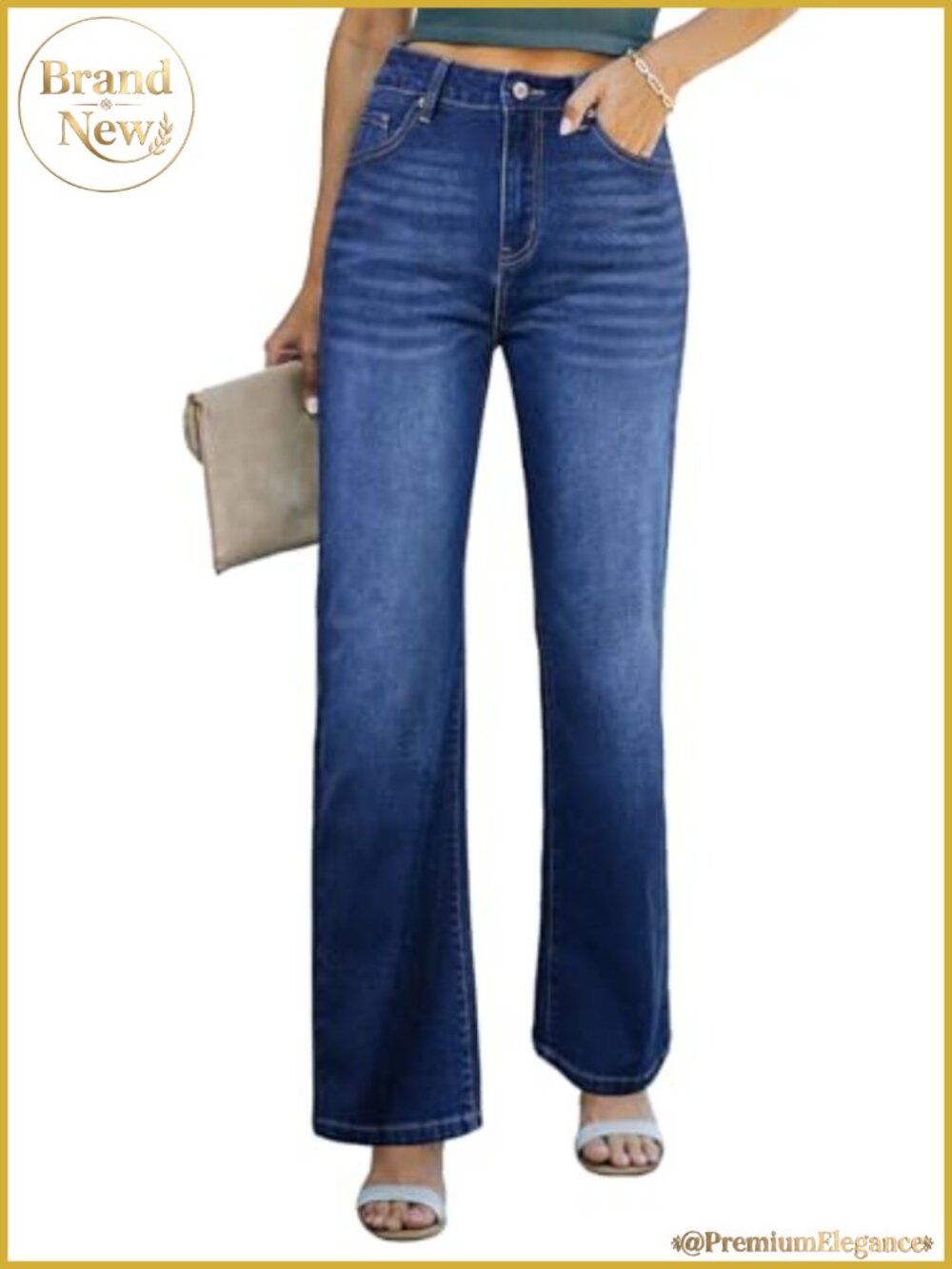 Wide Leg Jeans High Waisted Straight Leg Denim Pants Stretchy Cotton
